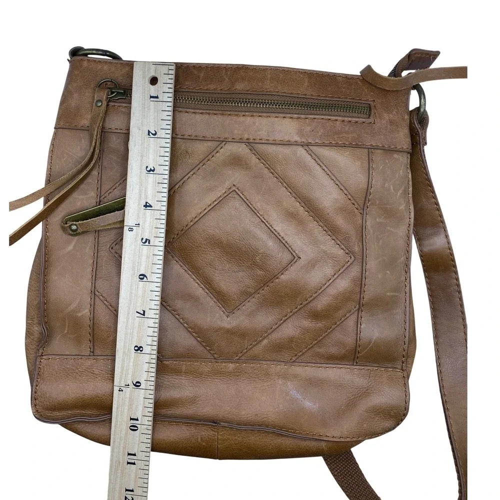 Lucky Brand Brown Leather Quilted‎ Diamond Crossbody Messenger Bag Boho Tassel